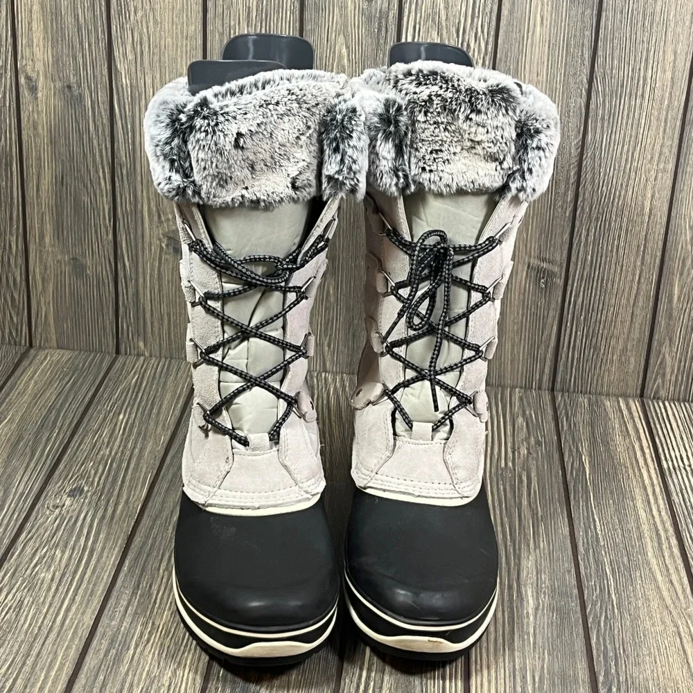 Khombu Emily Suede Winter Boots Wm 11 Gray Faux Fur Trim Lace‎ Up Snow Gorpcore